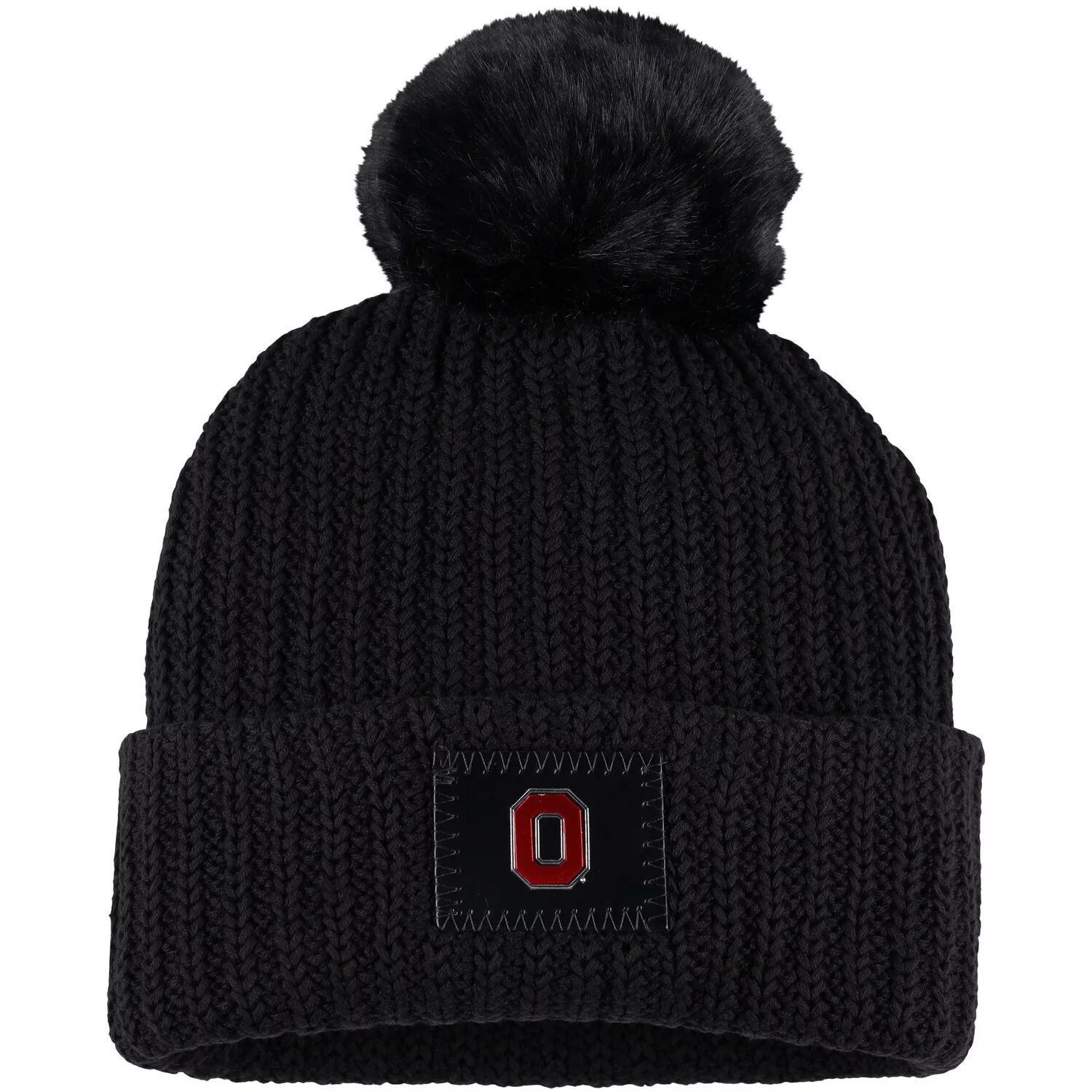 

Женская вязаная шапка Love Your Melon Black Ohio State Buckeyes с манжетами и помпоном