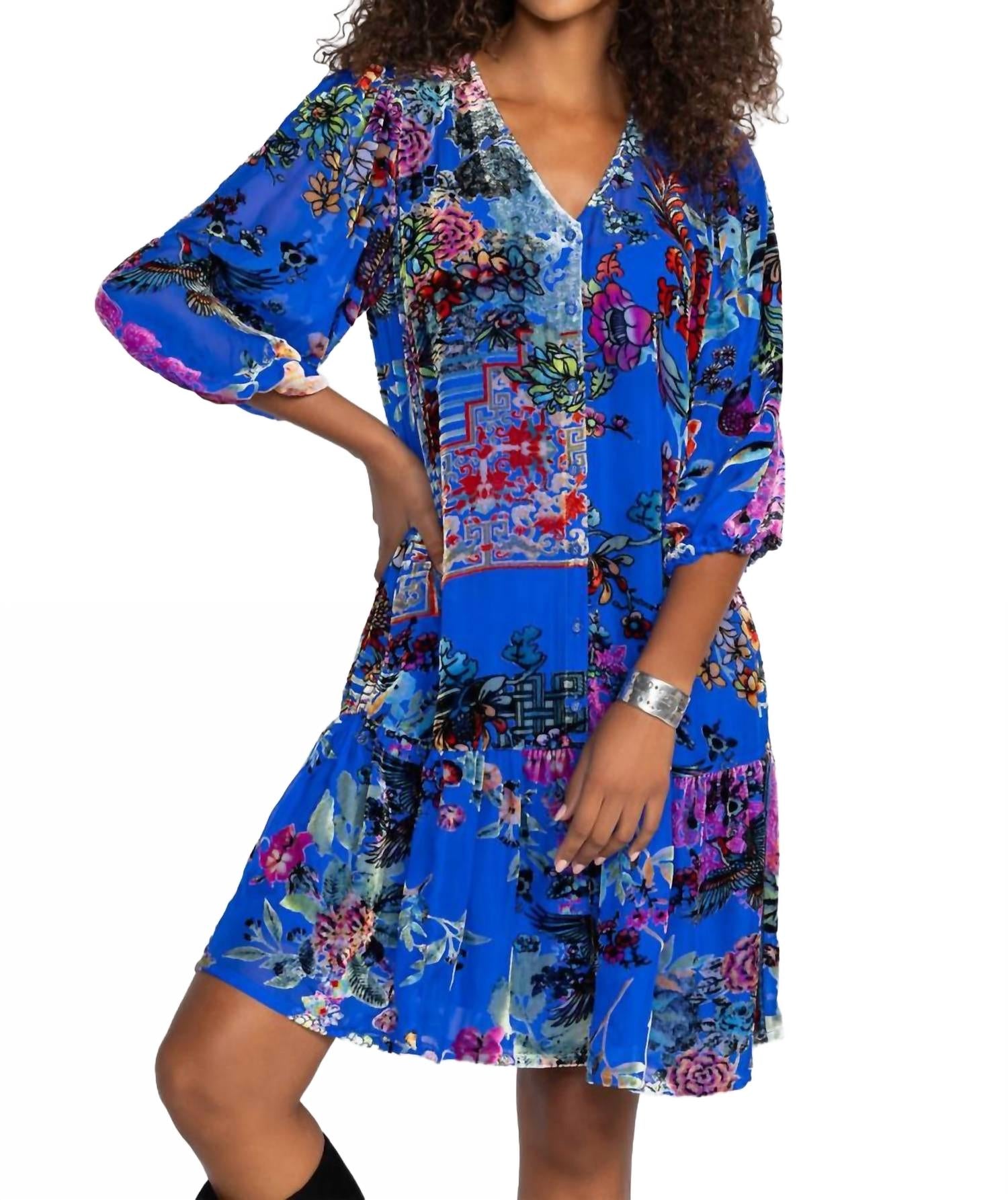 

Эрмиас Мини-платье в технике бернаут цвета дример блу Johnny Was, Dreamer Blu Burnout