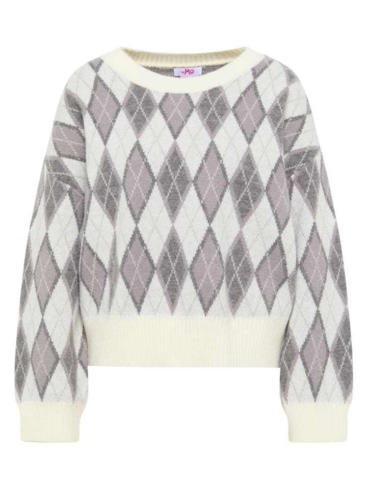 

Женский вязаный свитер в бежево-белых и разноцветных тонах myMo