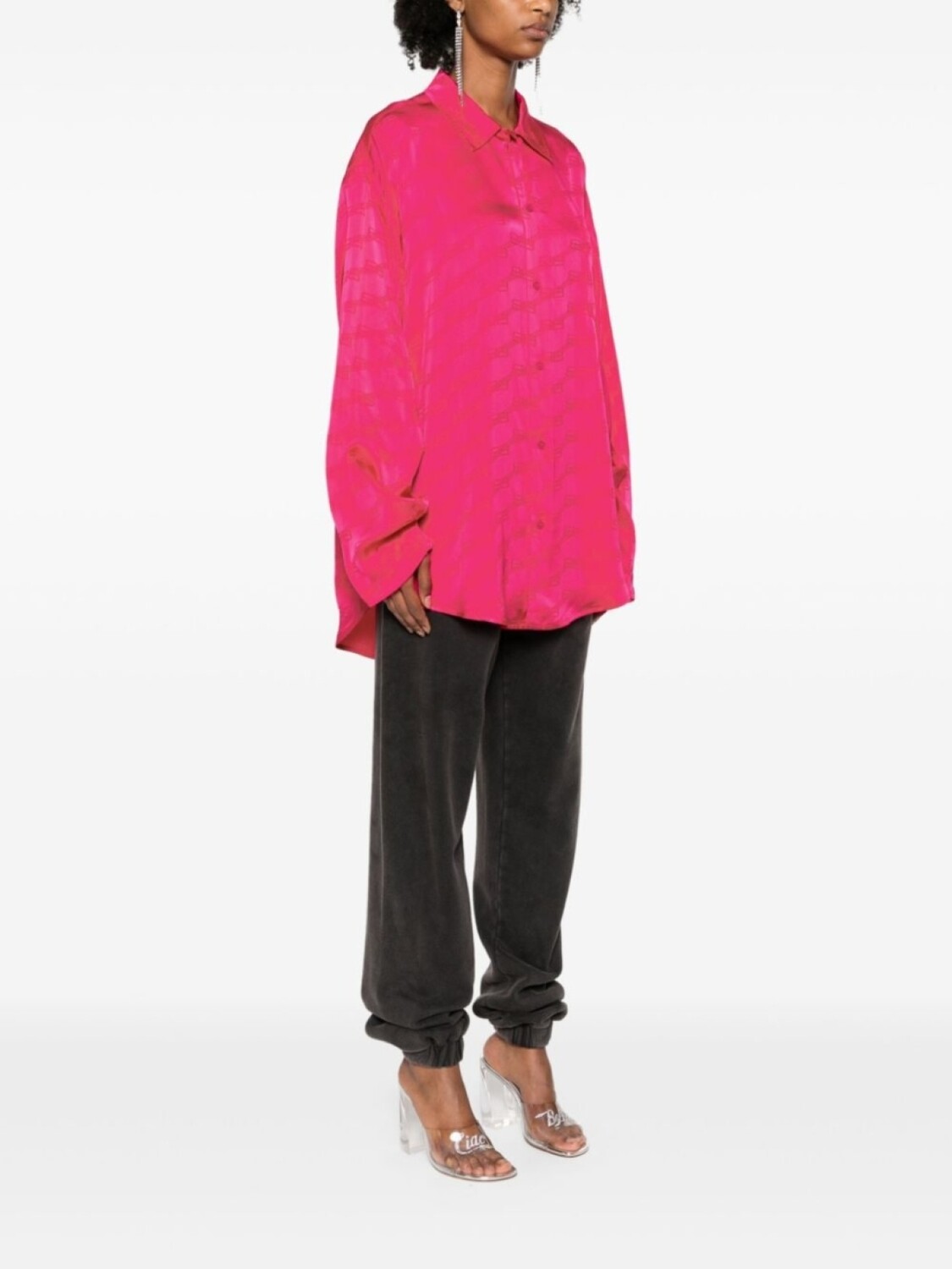 Жаккардовая рубашка с логотипом Balenciaga из сатина, розовый — фото 3