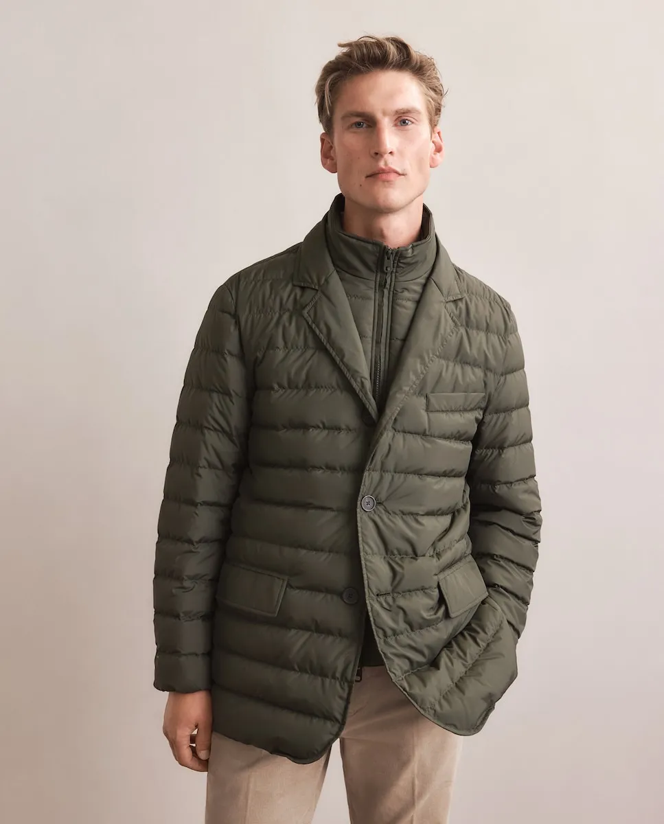 

Экологичный пуховик с кнопками и съемной планкой Emidio Tucci, хаки