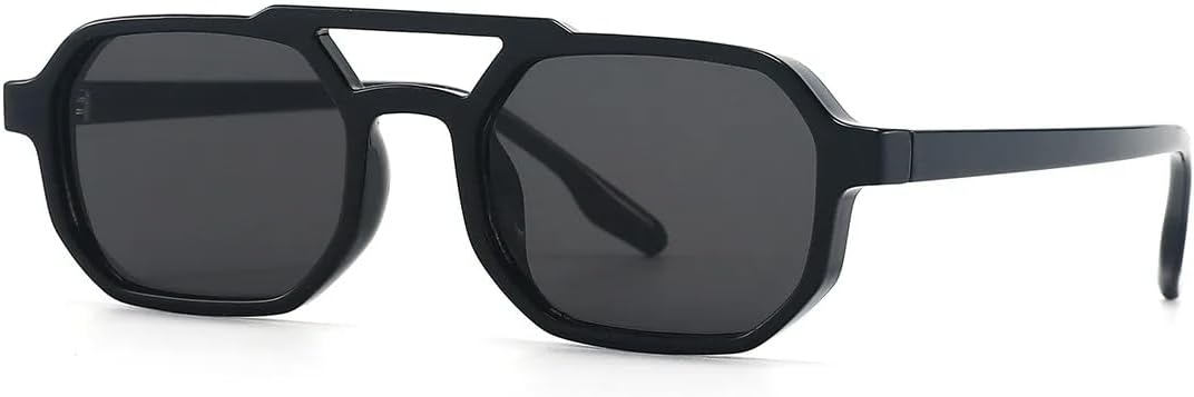 

Винтажные солнцезащитные очки с двойной перемычкой, квадратной формы, для женщин и мужчин, с прозрачными линзами цвета океана, заклепками, защитой от УФ-излучения UV400 UATXTAU, Black