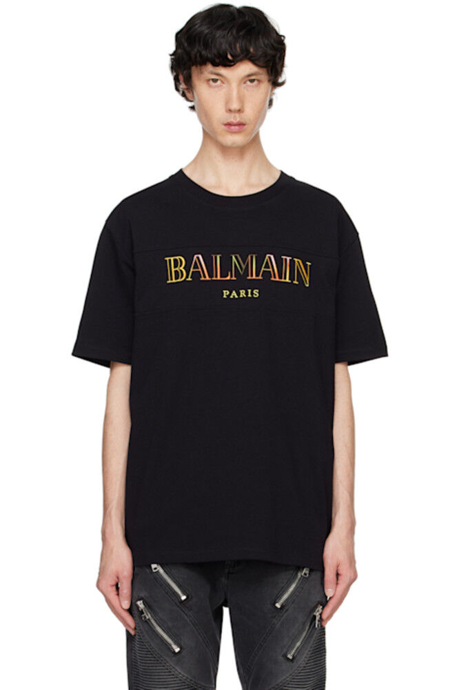 

Черная винтажная вышитая футболка «Balmain»