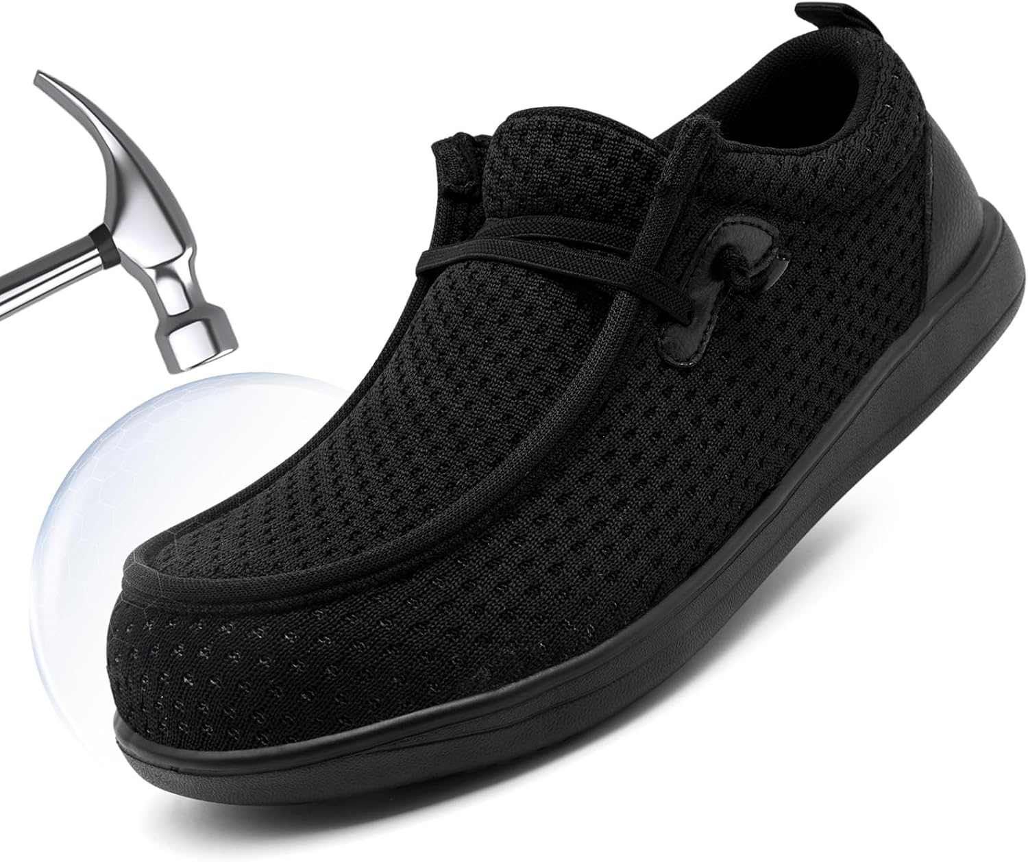 

Мужские обувь с стальным носком, слипоны с защитой, широкие носки, прогулочные лоферы, стойкие к проколам, строительные кроссовки, легкие и удобные Sdyjqs, черный