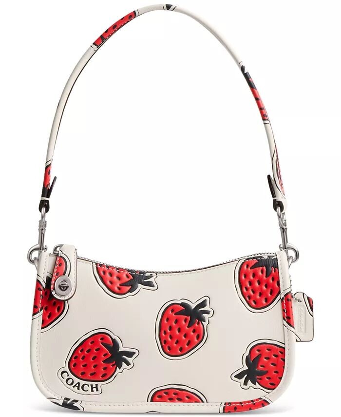 

Миниатюрная кожаная сумка через плечо Strawberry Swinger 20 Coach, белый