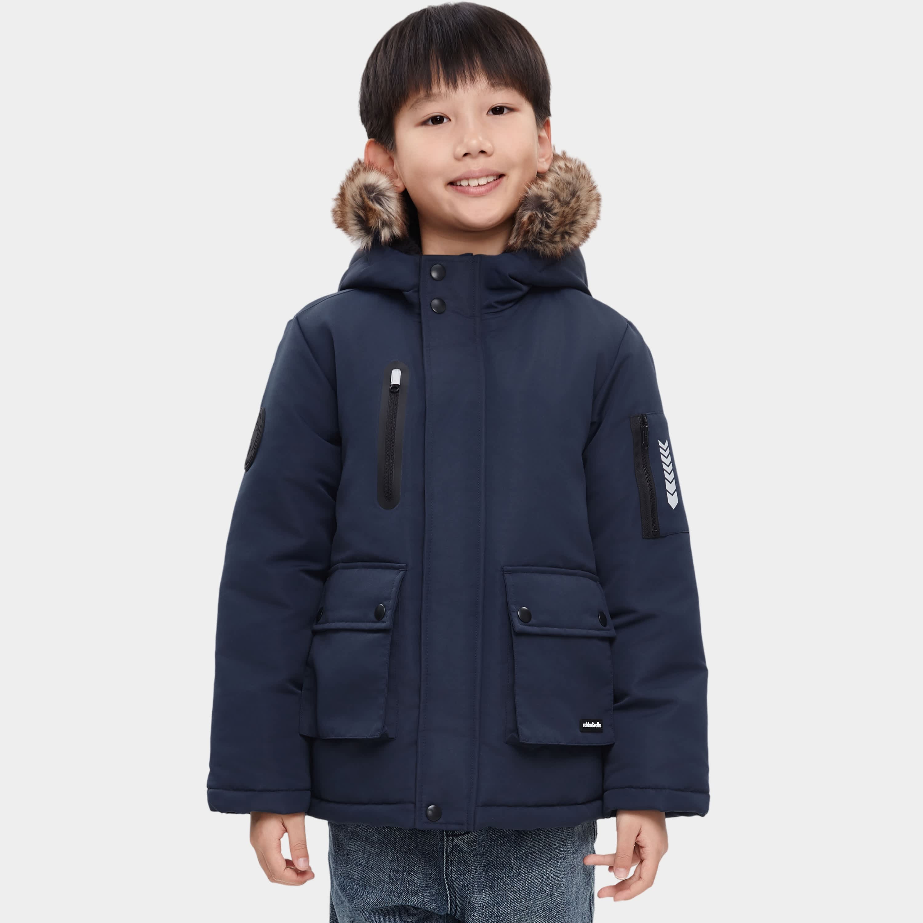 

Детская зимняя куртка-парка Rokka&Rolla с капюшоном из искусственного меха, темно-синий