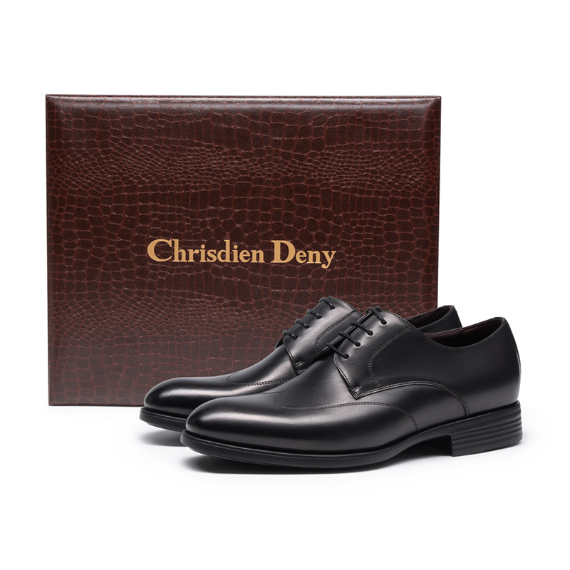 

CHRISDIEN DENY Черные классические туфли мужские с крокодиловым принтом, цвет [Crocodile Pattern Box]Black