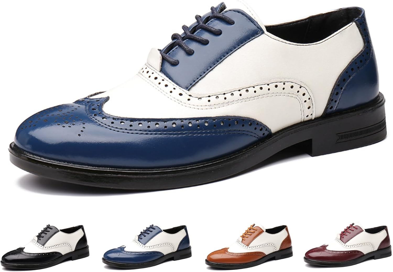 

Мужские оксфорды GLBDU с крыльями, пэчворк, двухцветные, модные, ручная строчка, круглый носок, шнуровка, низкие кожаные туфли, комфортные, повседневные, деловые, дерби, синий