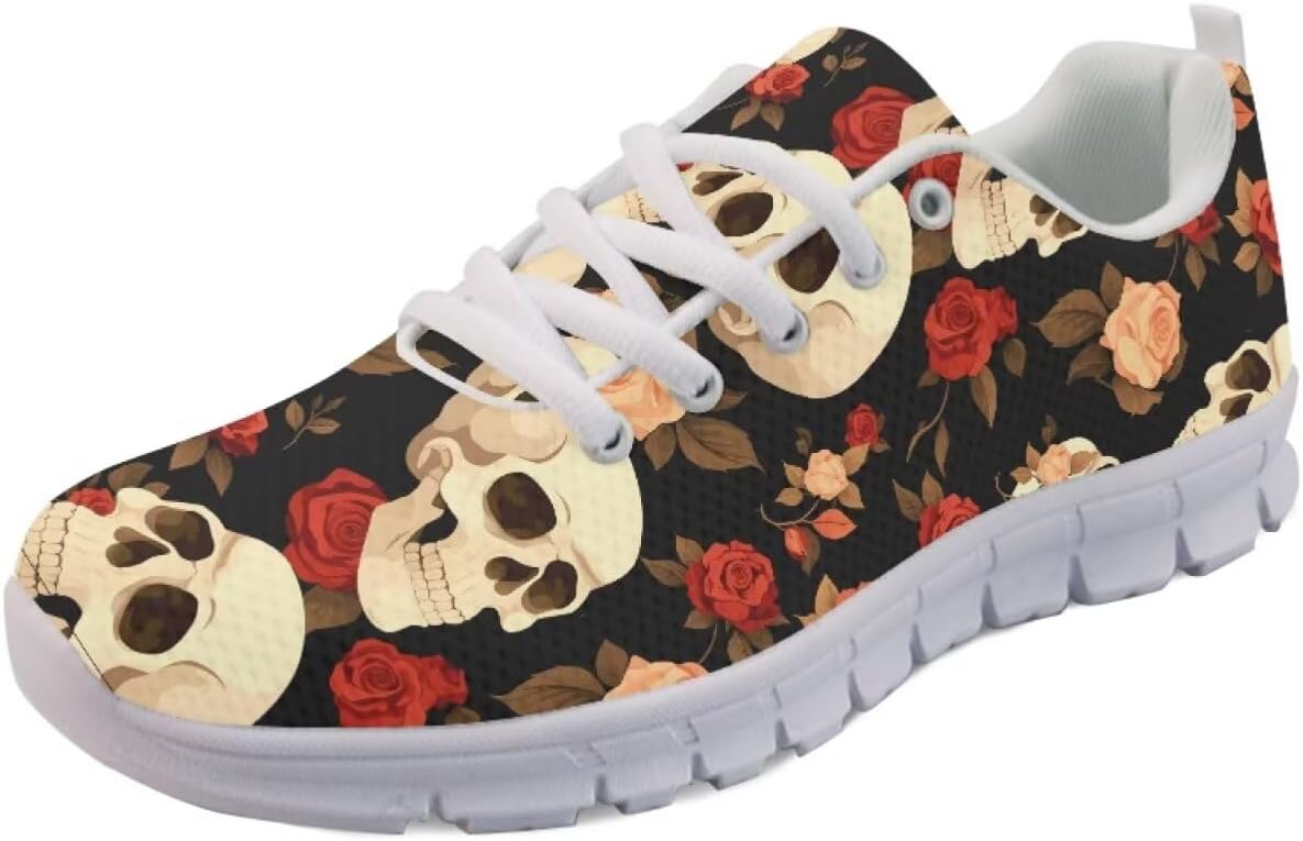 

Кроссовки Forchrinse для женщин и мужчин, повседневные обувь на шнуровке, дышащие легкие теннисные кроссовки для тренировок и ходьбы, Skull Flower Pattern
