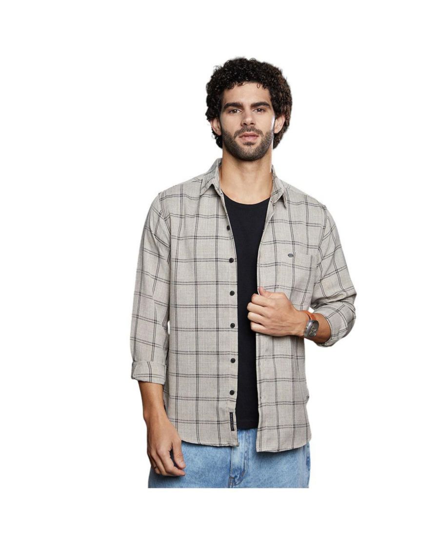 

Мужская рубашка в клетку цвета "монета" серого цвета с биграфическим рисунком Campus Sutra, Grey