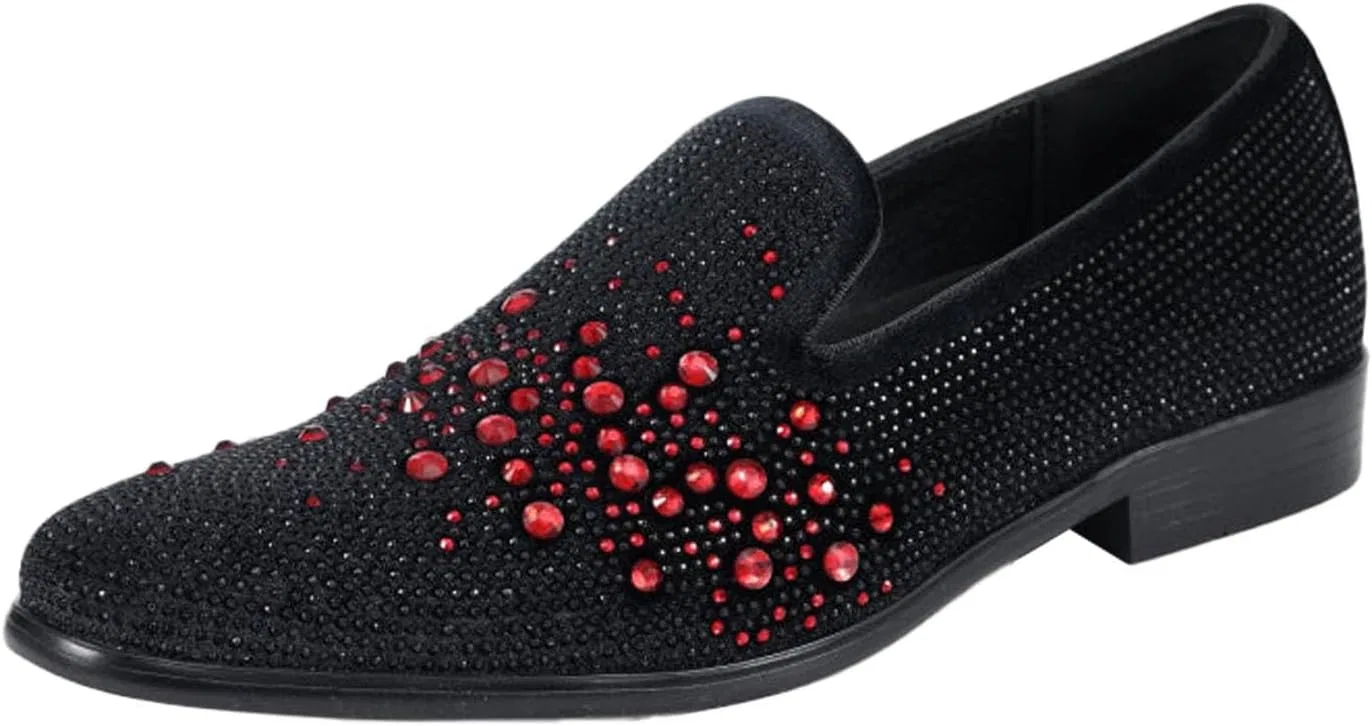 Лоферы мужские, с бархатом и вышивкой, Amali Devy, Black/Red (Ivano)