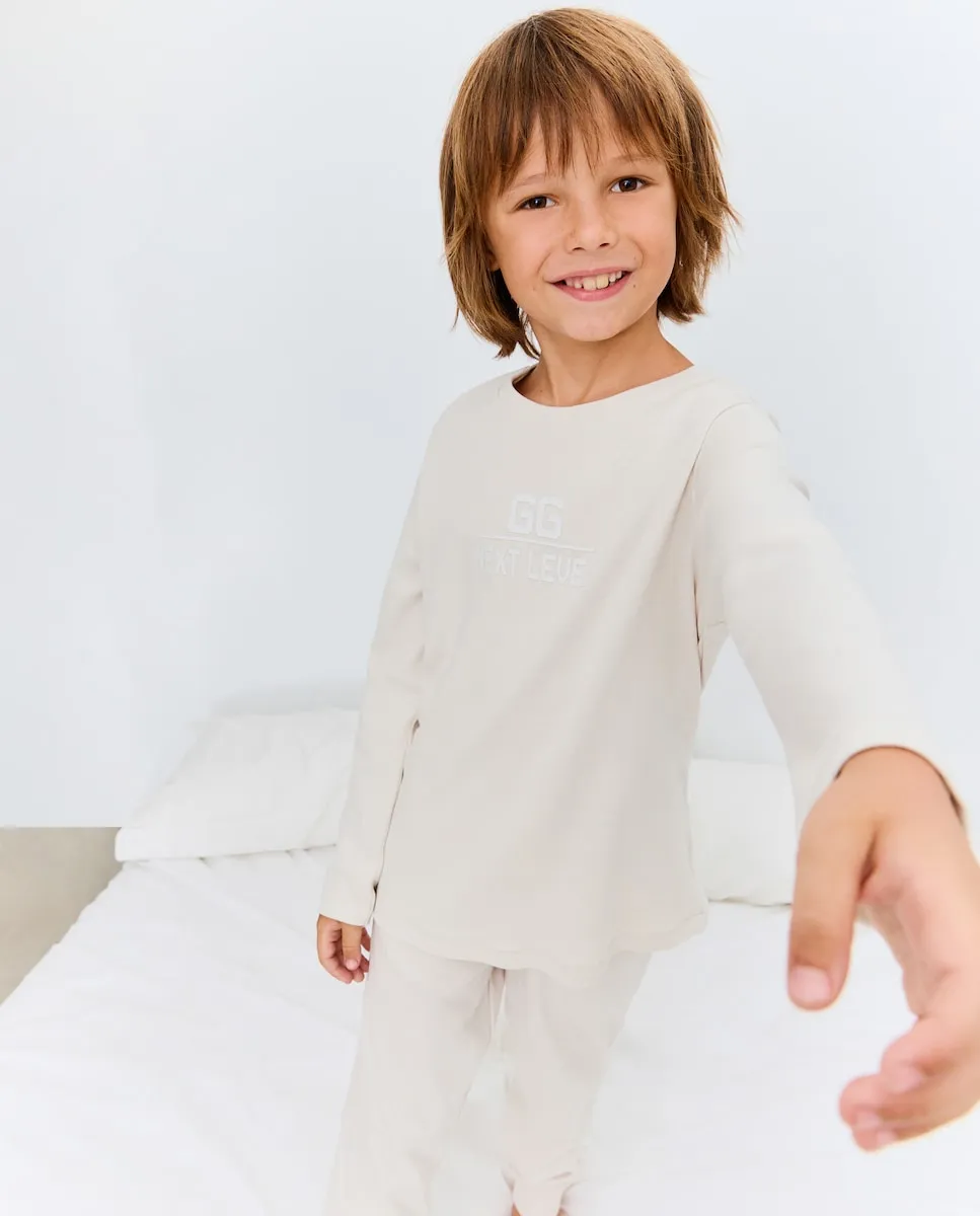 

Футболка с длинным рукавом с рельефным рисунком для мальчика Cotton Juice, бежевый