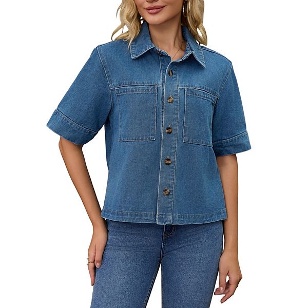 

Женская джимсовая куртка с коротким рукавом в стиле бокси Inspire Chic, Blue