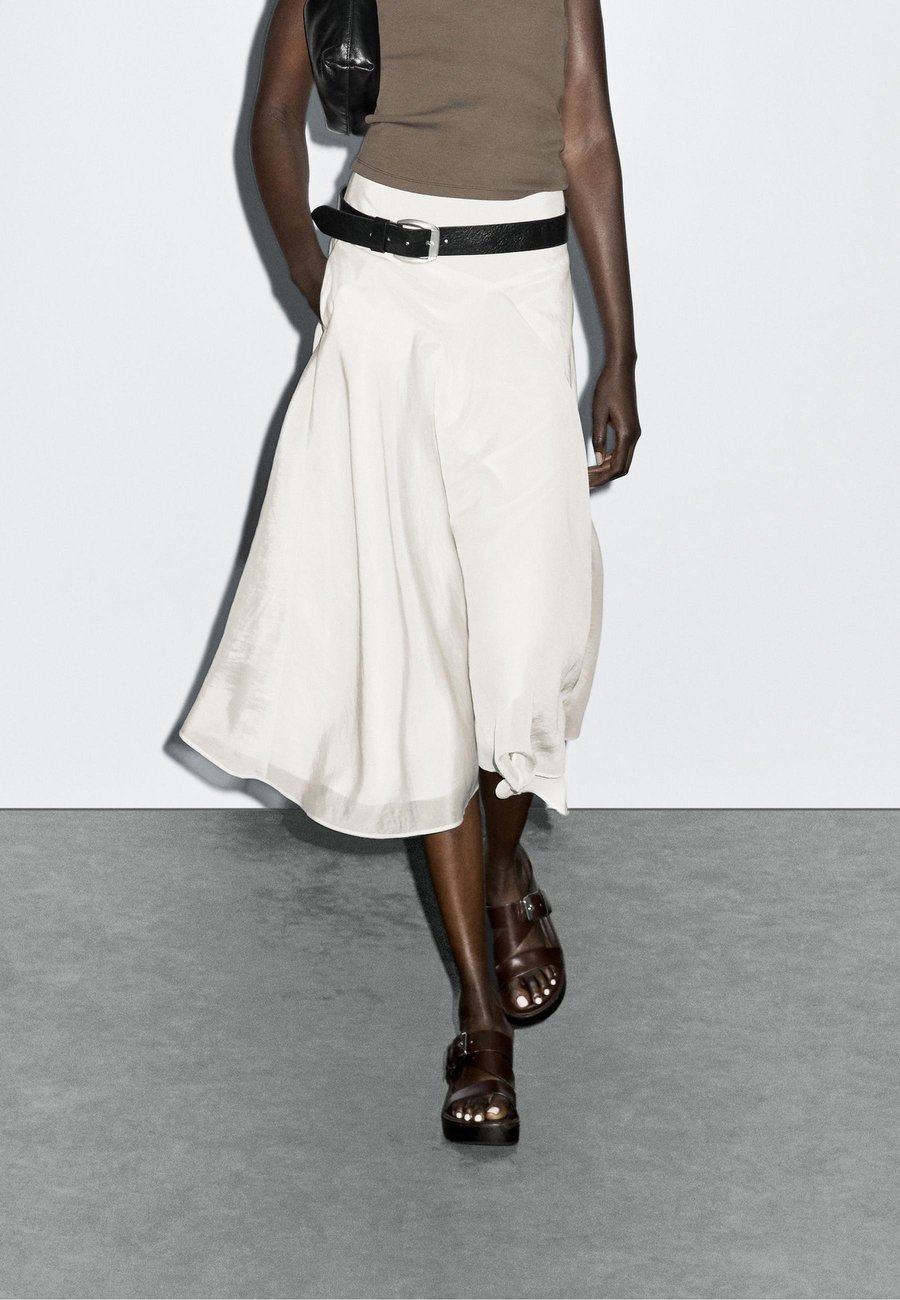 

Юбка Massimo Dutti MIDI WITH YOKE AND FLOUNCE, Beige