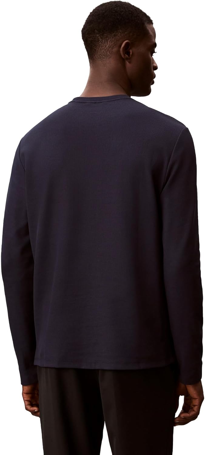 Мужская футболка Calvin Klein с микровафельным узором и длинным рукавом, Dark Sapphire — фото 2