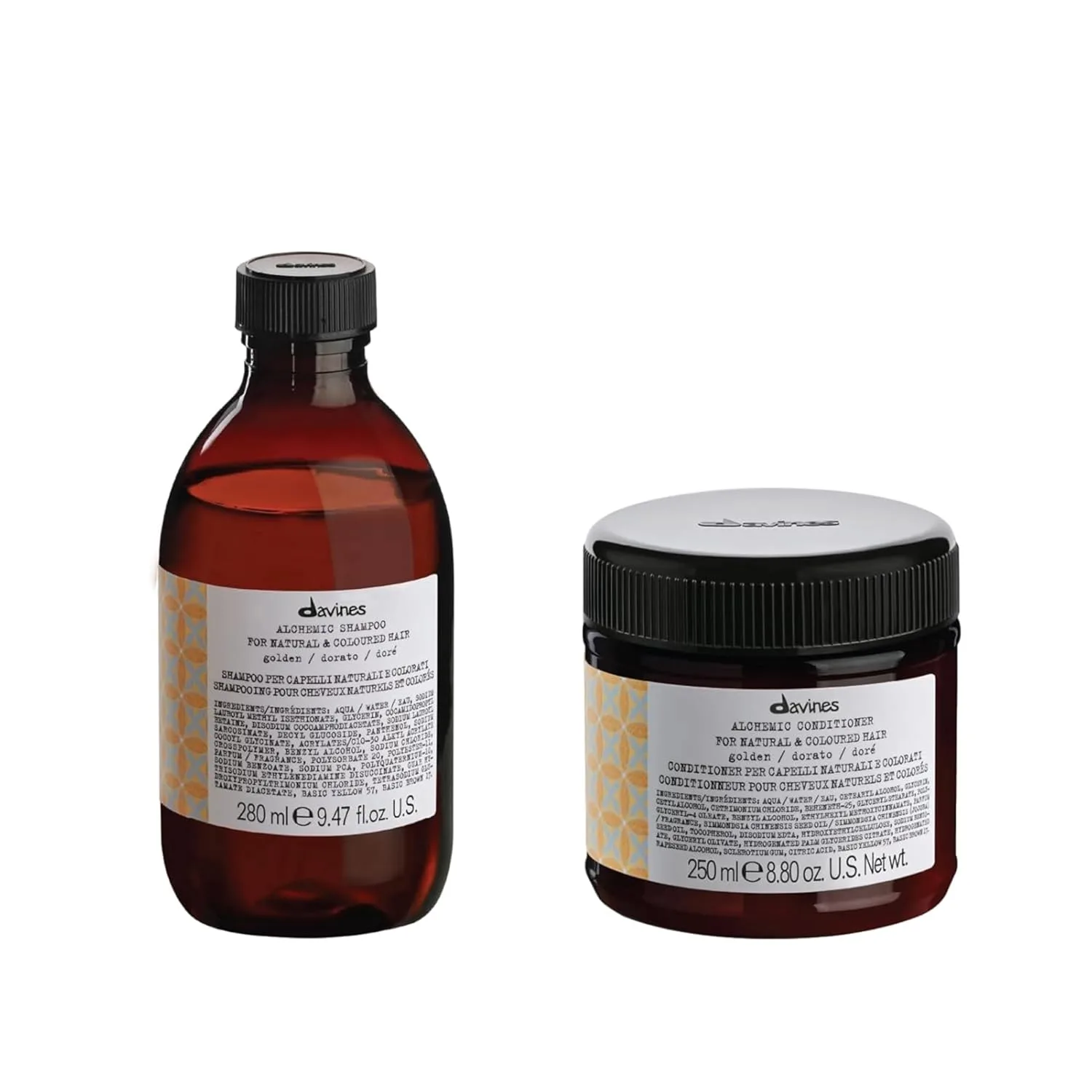 Шампунь и кондиционер Davines Alchemic Golden, безопасное очищение для окрашенных волос, придание блеска и улучшение цвета окрашенным волосам, 8,84 и 9,46 жидких унций.