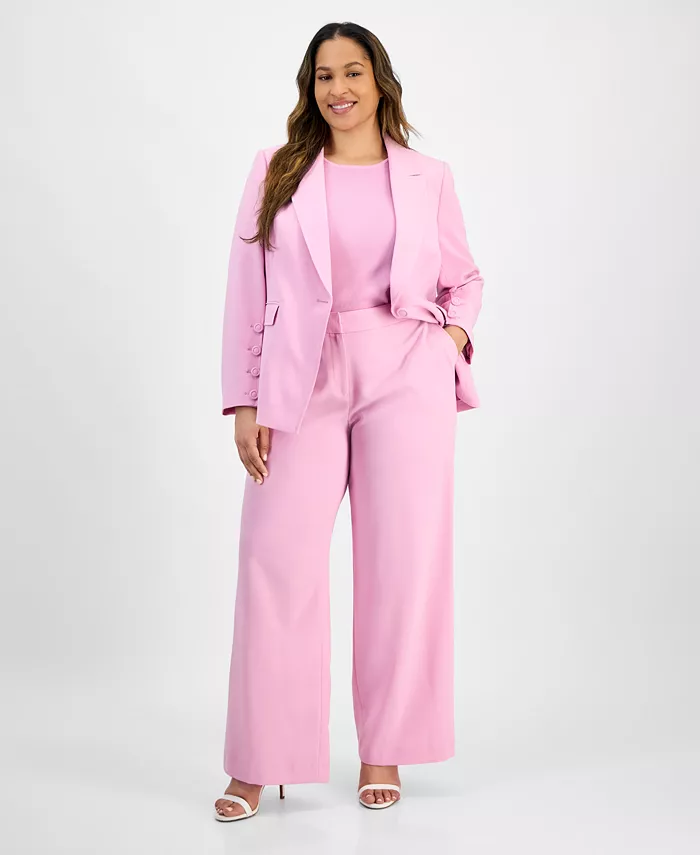 

Блейзер из крепа на одной пуговице, трикотажная футболка и брюки свободного кроя больших размеров Tahari ASL, розовый