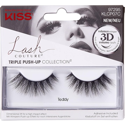 

Kiss Lash Couture Коллекция Triple Push Up Накладные ресницы Teddy 3D Объем Не тестируется на животных Многоразовые с клеем для ресниц Черный Teddy