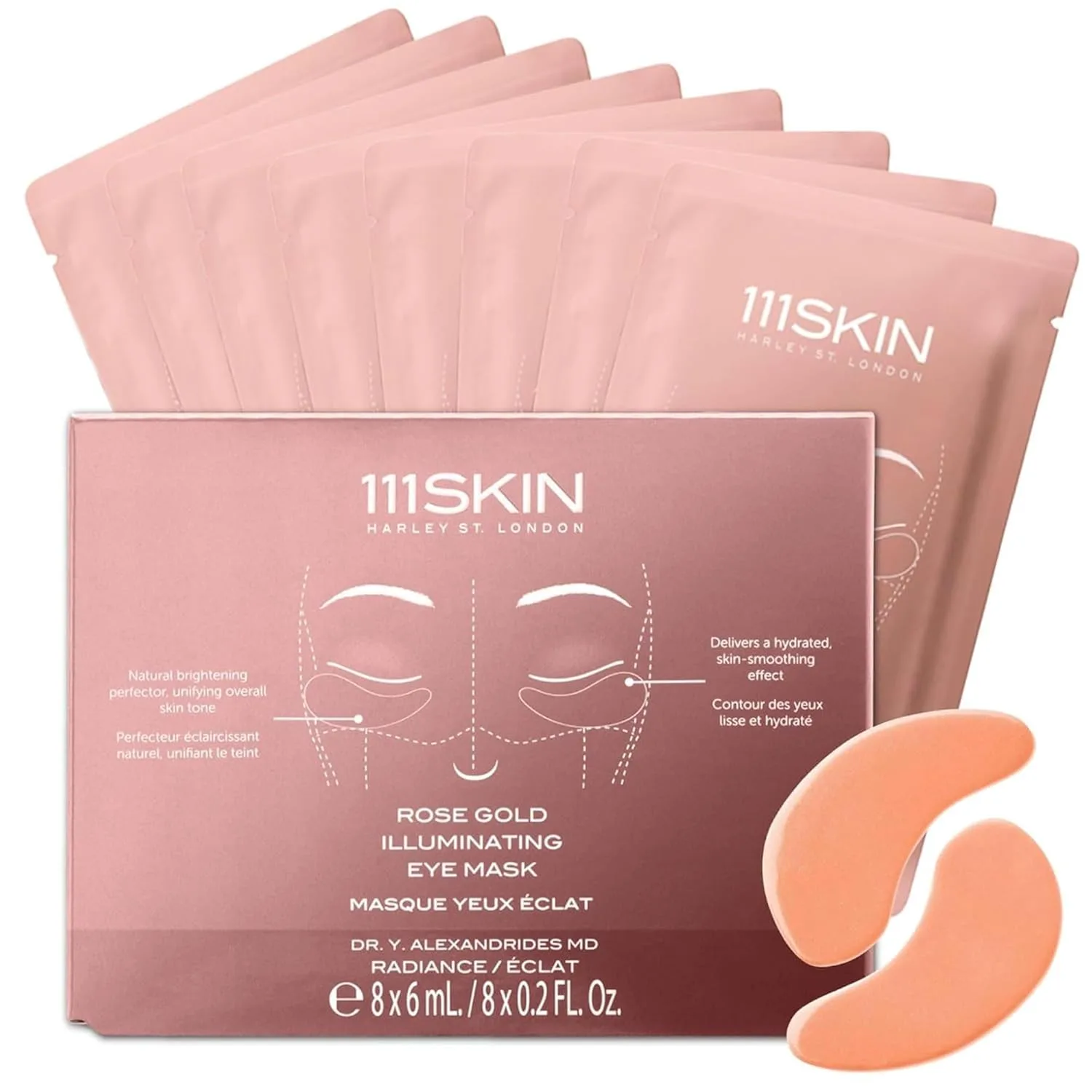 111SKIN Rose Gold Illuminating Eye Mask, осветляющие и увлажняющие патчи для области под глазами с экстрактом розы, коллоидным золотом и витамином C, 8 пар 8 шт. (1 шт.), Gold