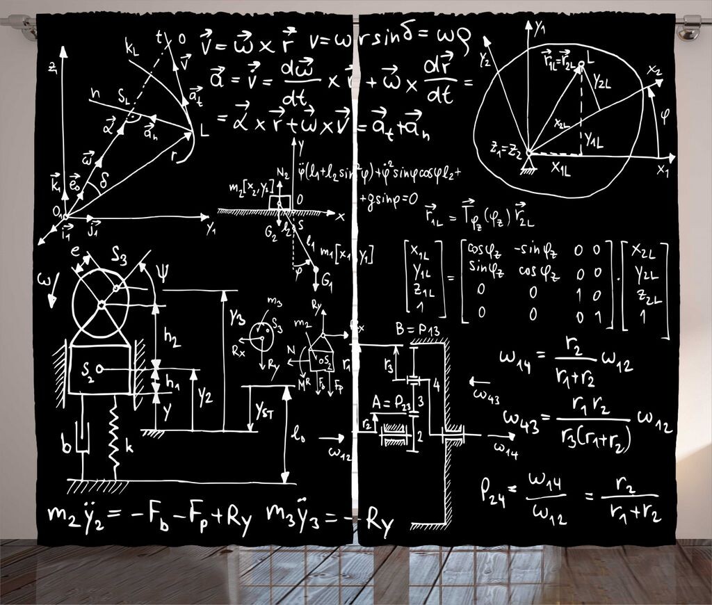 

Занавеска ABAKUHAUS Physics в деревенском стиле, набросок механической формулы, универсальные ленточные шторы для гостиной с петлями и крючками, 280 x 225 см, угольно-серый и белый