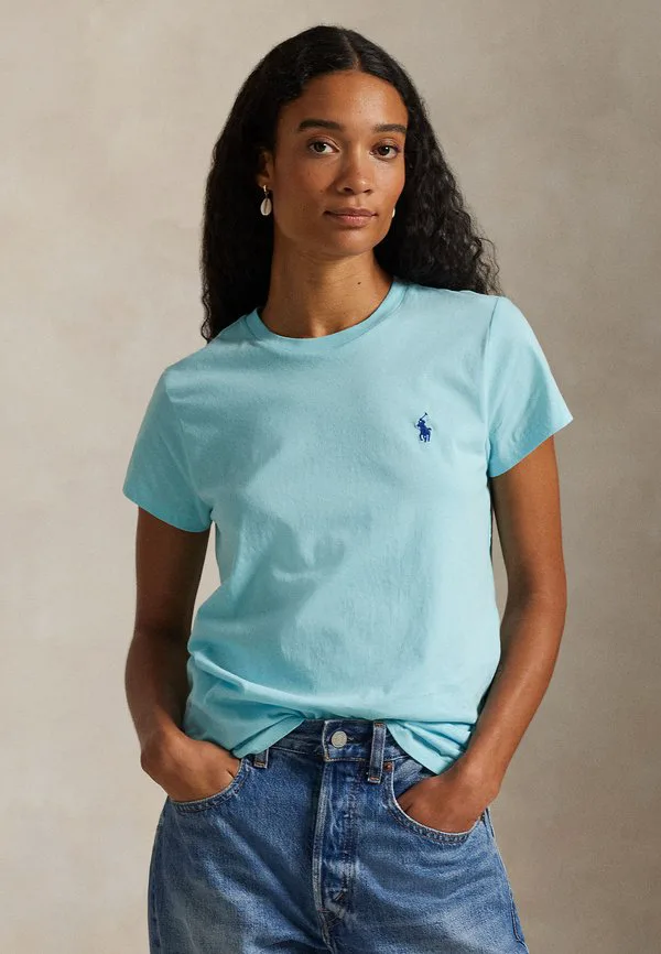 

Классическая футболка из хлопкового трикотажа с круглым вырезом, базовая футболка. Polo Ralph Lauren, Turquoise Nova, Синий, Классическая футболка из хлопкового трикотажа с круглым вырезом, базовая футболка. Polo Ralph Lauren, Turquoise Nova