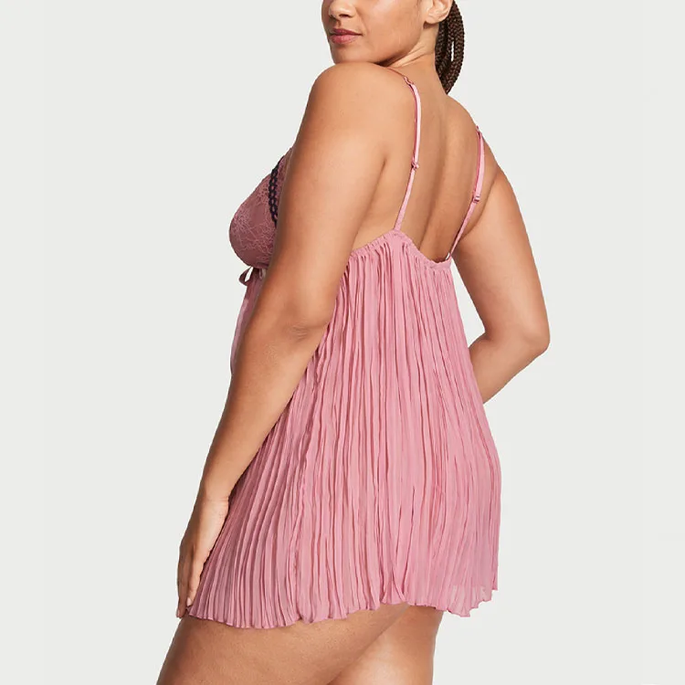 Victoria's Secret Комплект нижнего белья с кружевными бантами и лямками розово-фиолетовый — фото 2