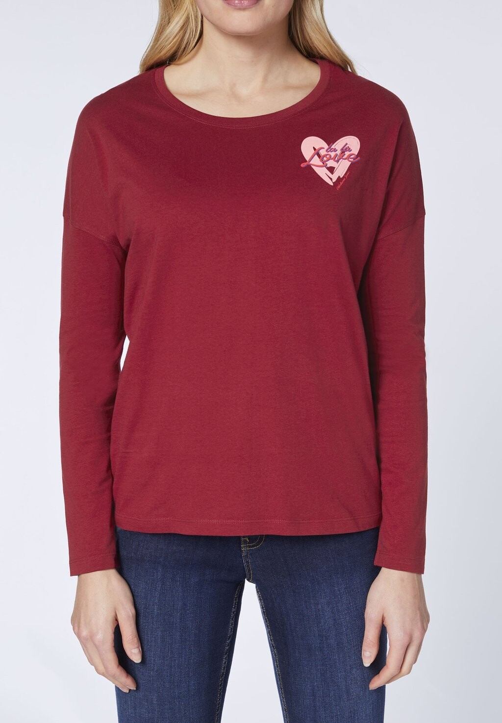 

Топ с длинными рукавами LONGSLEEVE MIT HERZ MOTIV Oklahoma Jeans, красный