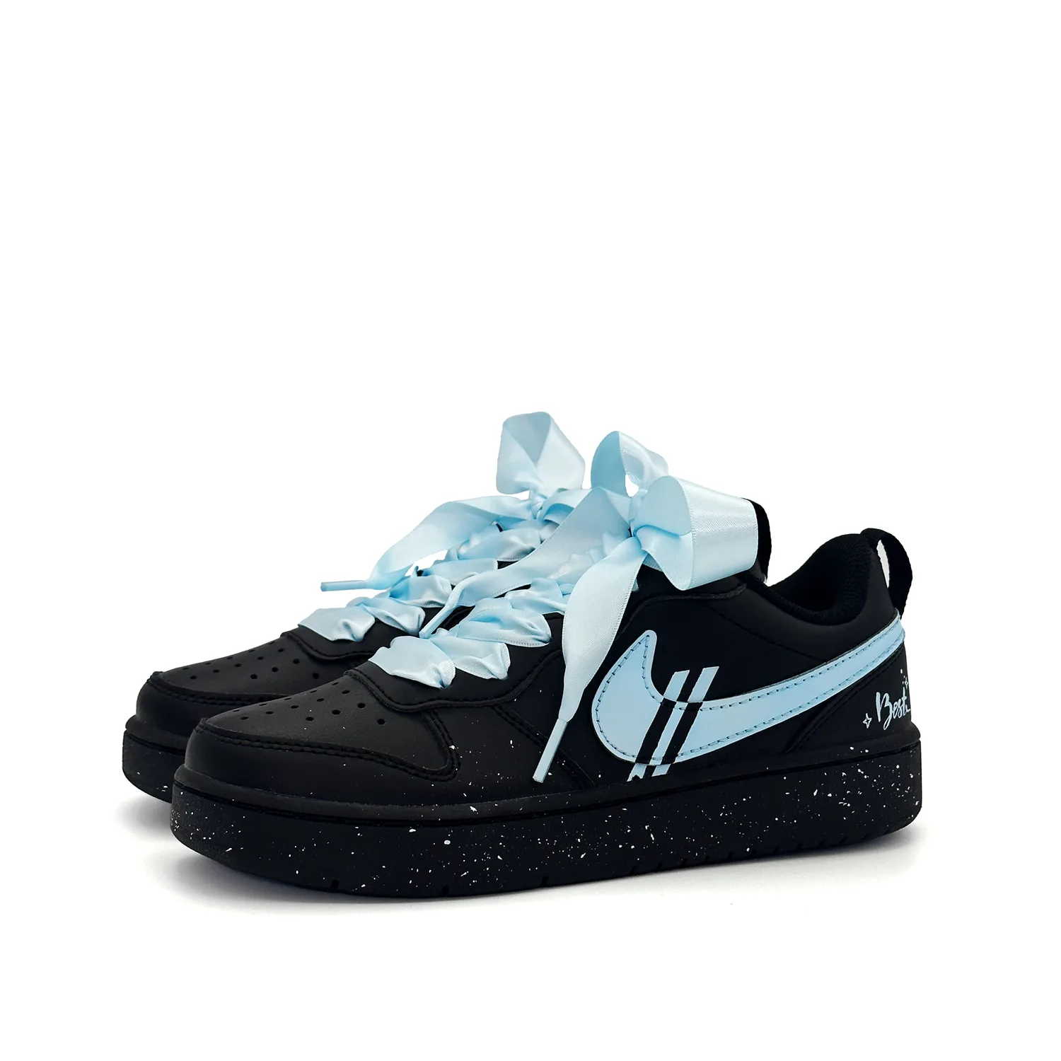 Nike Кроссовки для скейтбординга Court Borough Blue Silk Shadow Leather Slip Resistant низкие детские черно-синие — фото 4