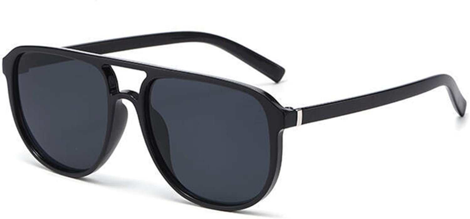 

bullabulling Модные солнцезащитные очки-пилот для женщин и мужчин. Классические ретро-солнцезащитные очки 70-х годов с двойной перемычкой, квадратной формы, винтажные маленькие солнцезащитные очки, Black Gray