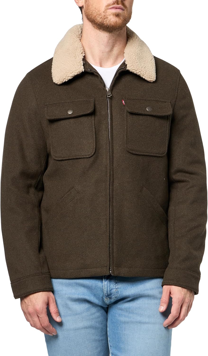 

Мужская куртка Levi's из шерстяной смеси Depot с воротником из шерпы, Olive