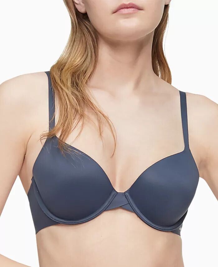 Идеально сидящий бюстгальтер-футболка с полным покрытием F3837 Calvin Klein, синий — фото 2