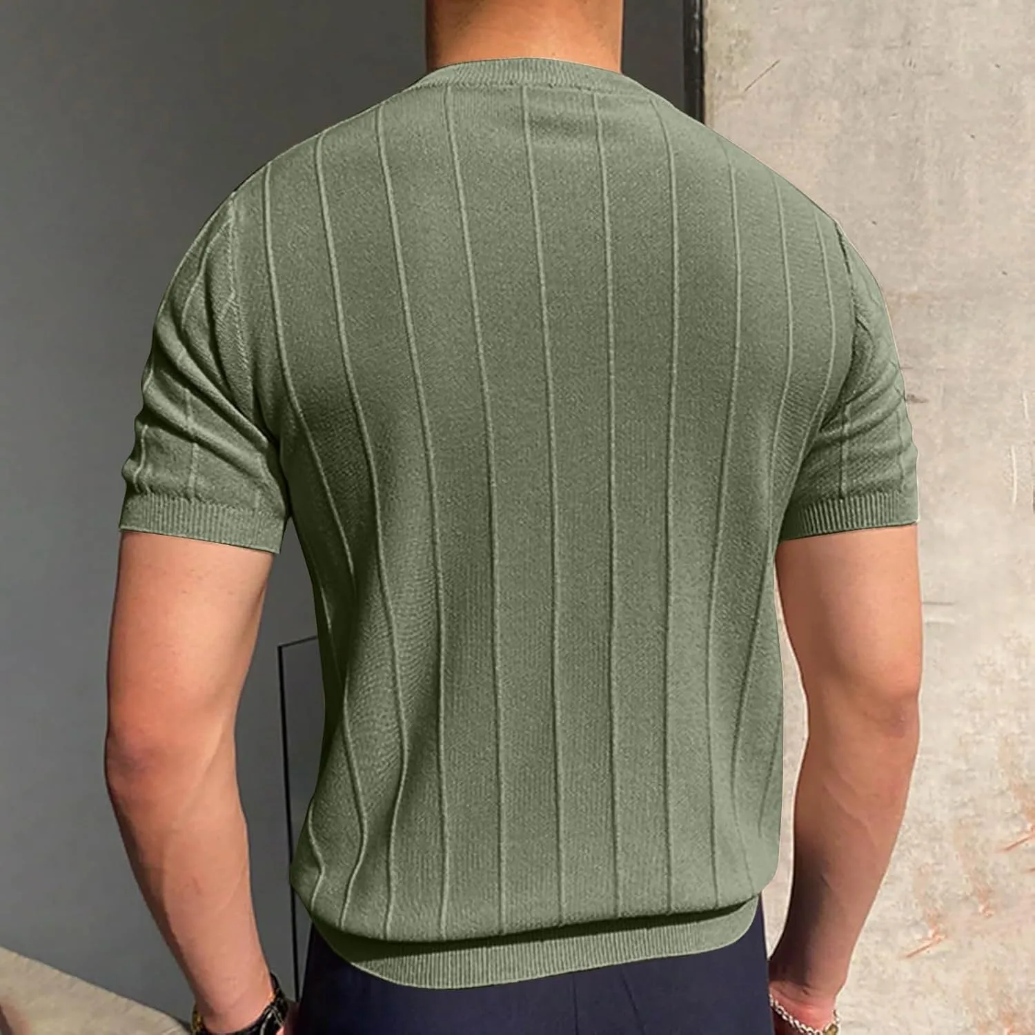 Футболка для мужчин Summer Shirt Short Sleeve Crewneck Ribbed Slim Fit — фото 4