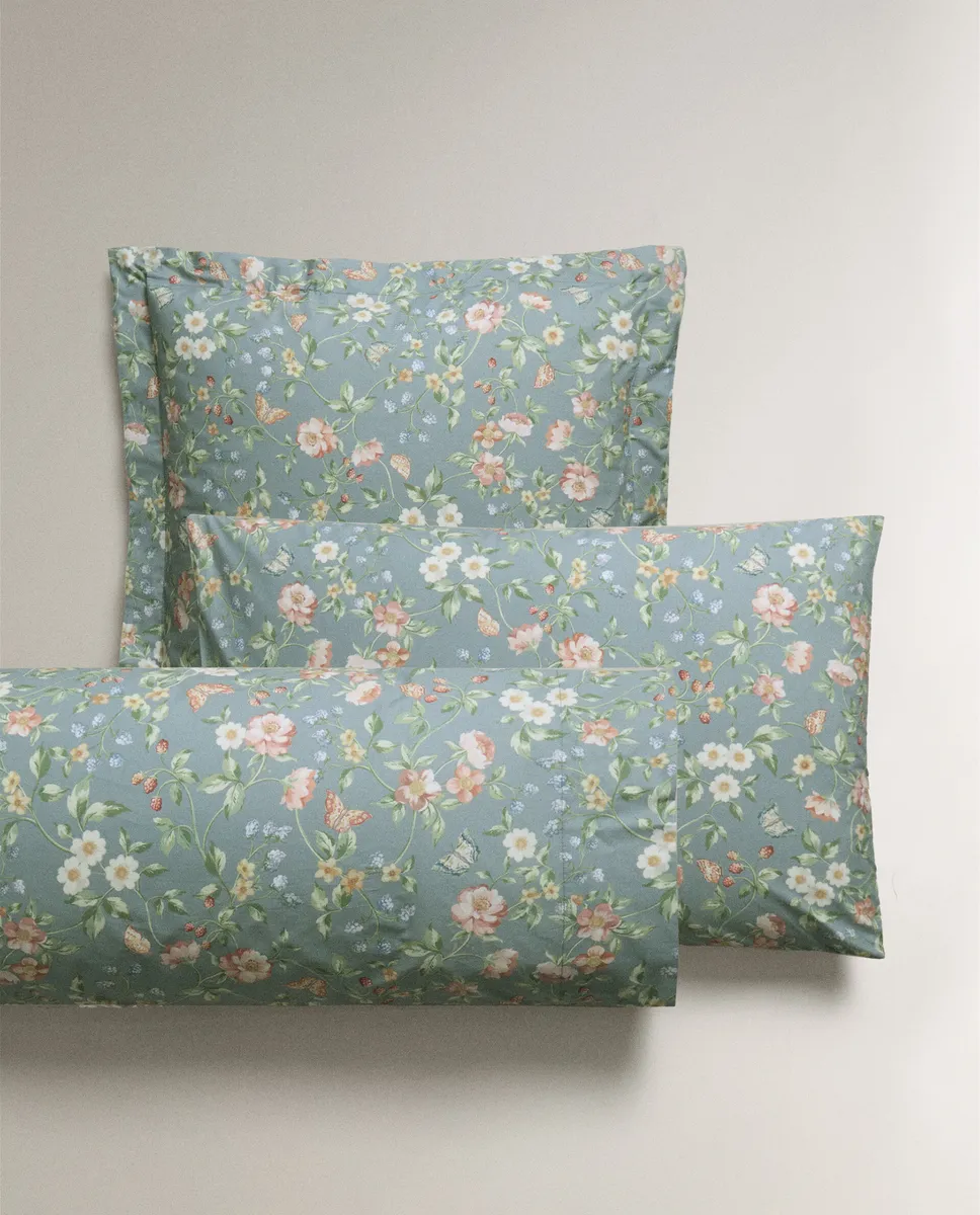 

Наволочка с цветочным принтом Zara Home, синий