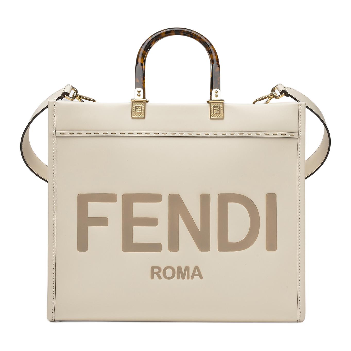 

FENDI Сумка-тоут Sunshine Cow Leather, белая, средний размер, женская, через плечо, кроссбоди