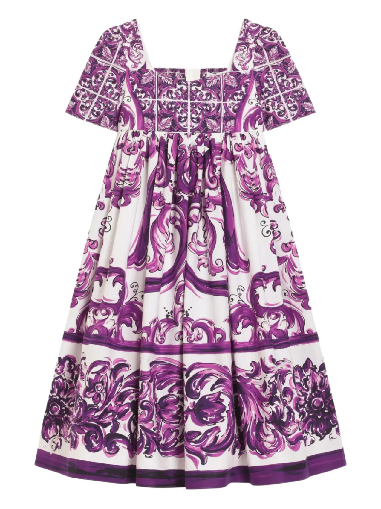 

Dolce & Gabbana Kids поплиновое платье с принтом Majolica, фиолетовый