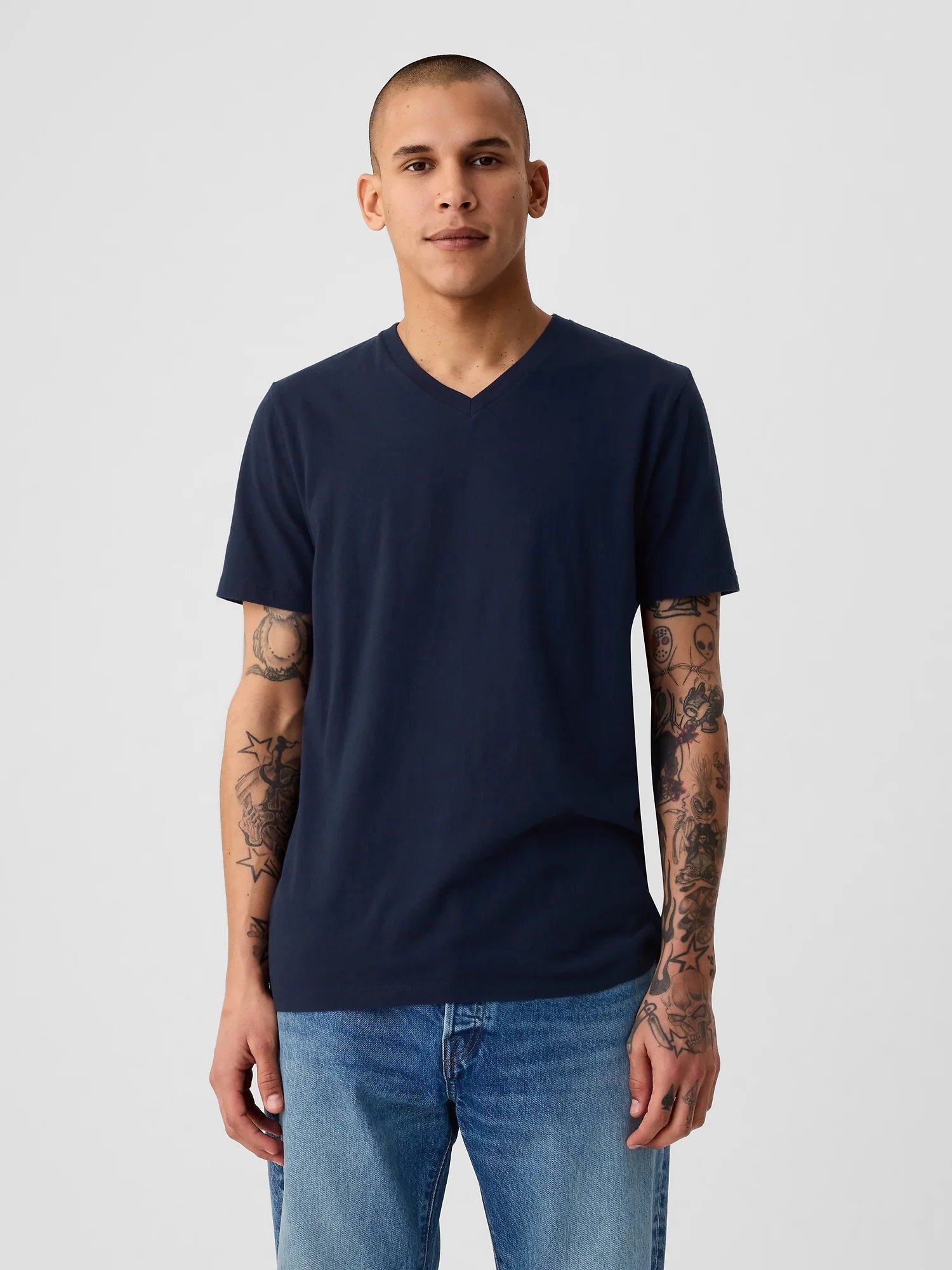 (M) Стандартная футболка с V-образным вырезом GAP, TAPESTRY_NAVY