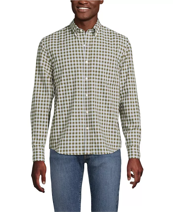 

Мужская рубашка с длинным рукавом и принтом из поплина Lands' End, зеленый