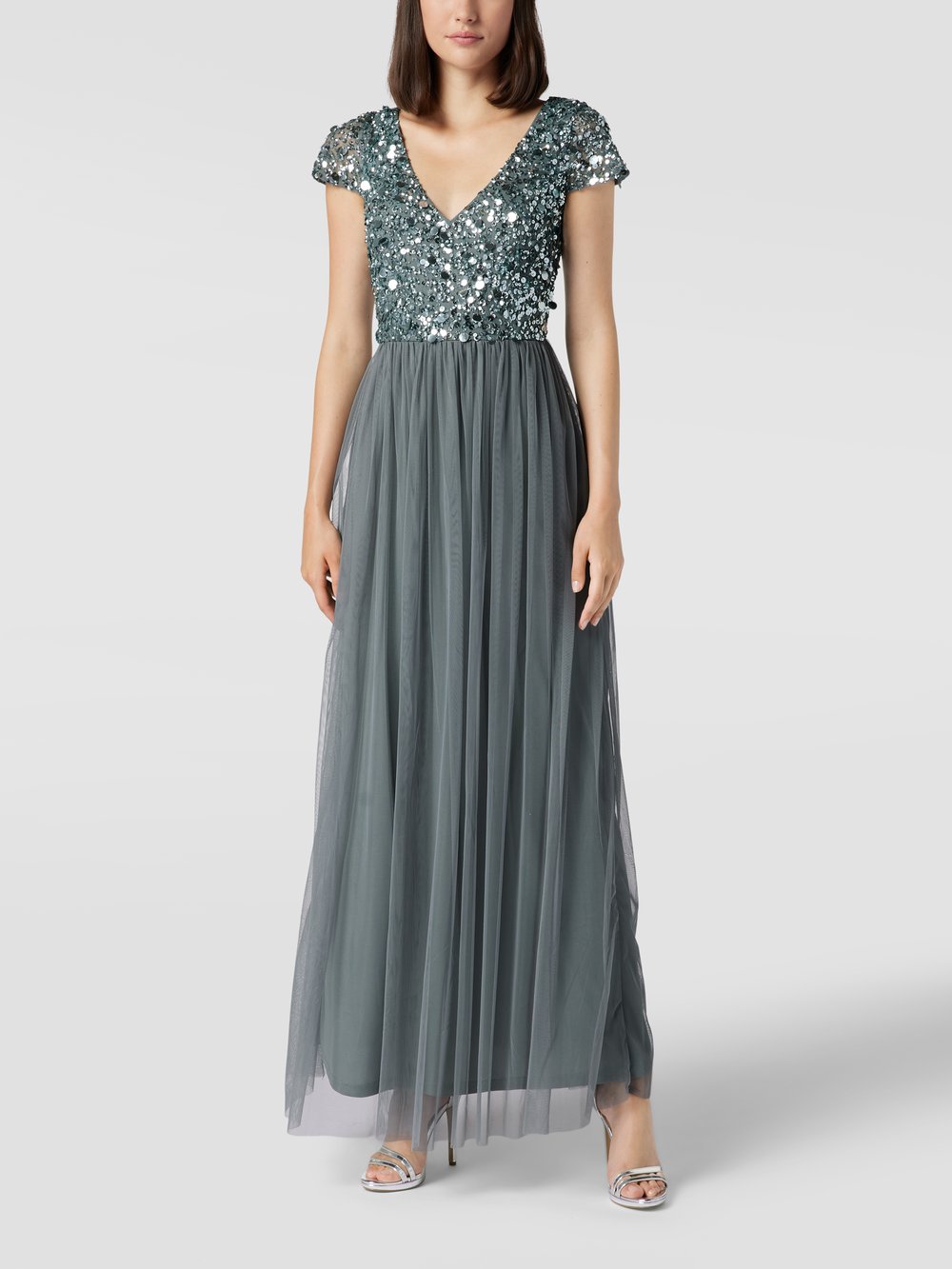 

Вечернее платье макси-длины с отделкой пайетками LACE & BEADS, темно-серый