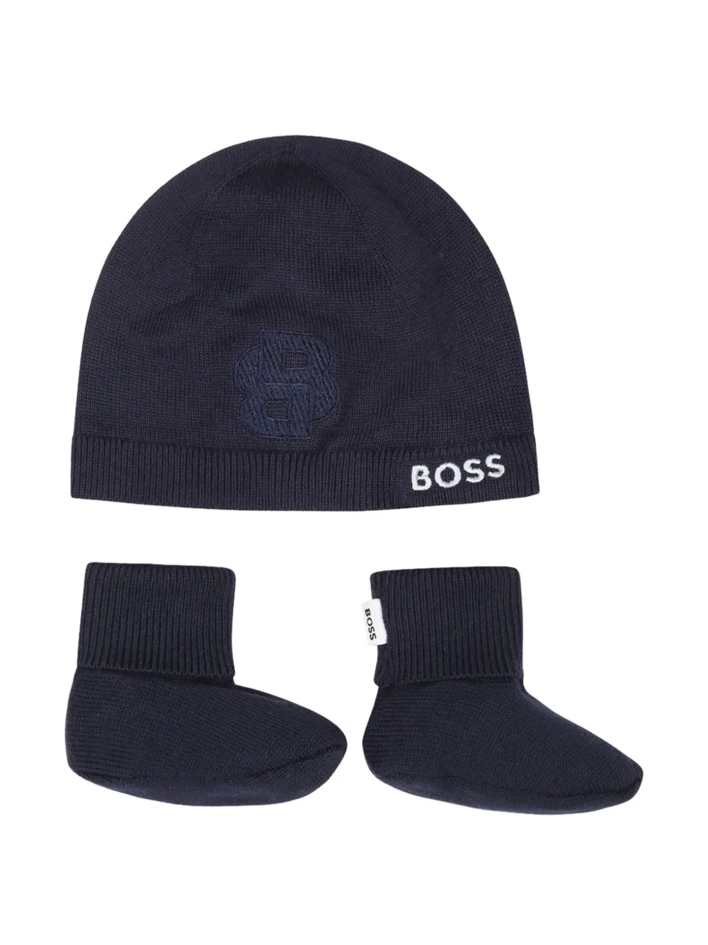 

Комплект из шапки бини и пинеток с вышитым логотипом BOSS Kidswear, синий