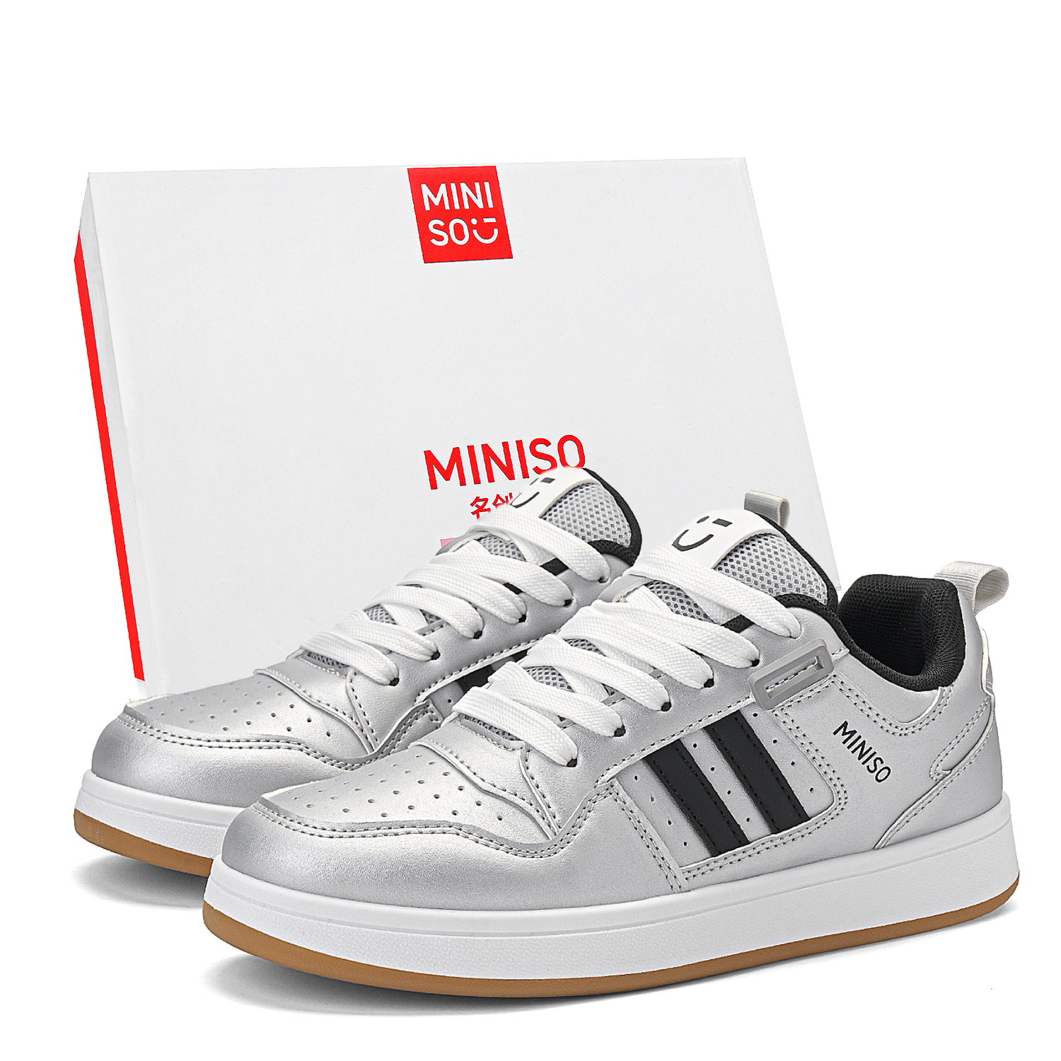 

MINISO Низкие скейтерские кроссовки унисекс серебристые, цвет Silver