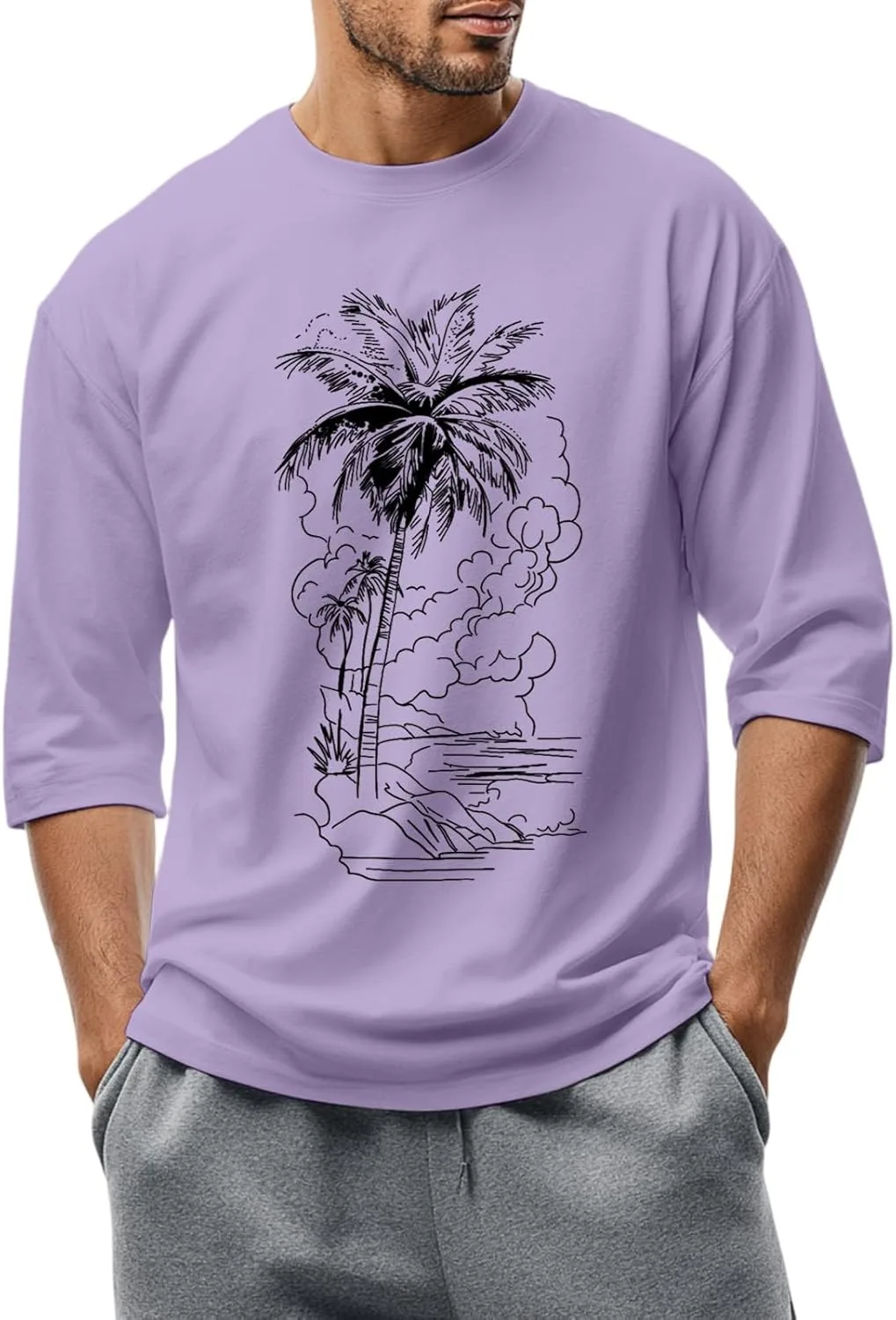 

Футболка для мужчин с принтом, классический воротник, рукав 3/4 FQZWONG