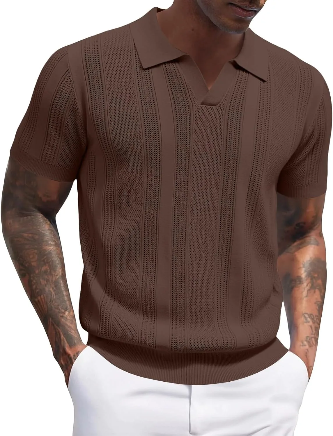 

Мужская футболка-поло с коротким рукавом и V-образным вырезом, текстурированная, легкая hayudier