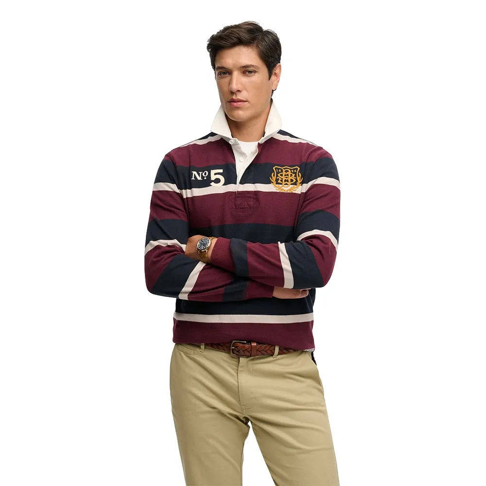 

Поло Superdry Double Emblem Stripe Rugby с длинным рукавом, красный