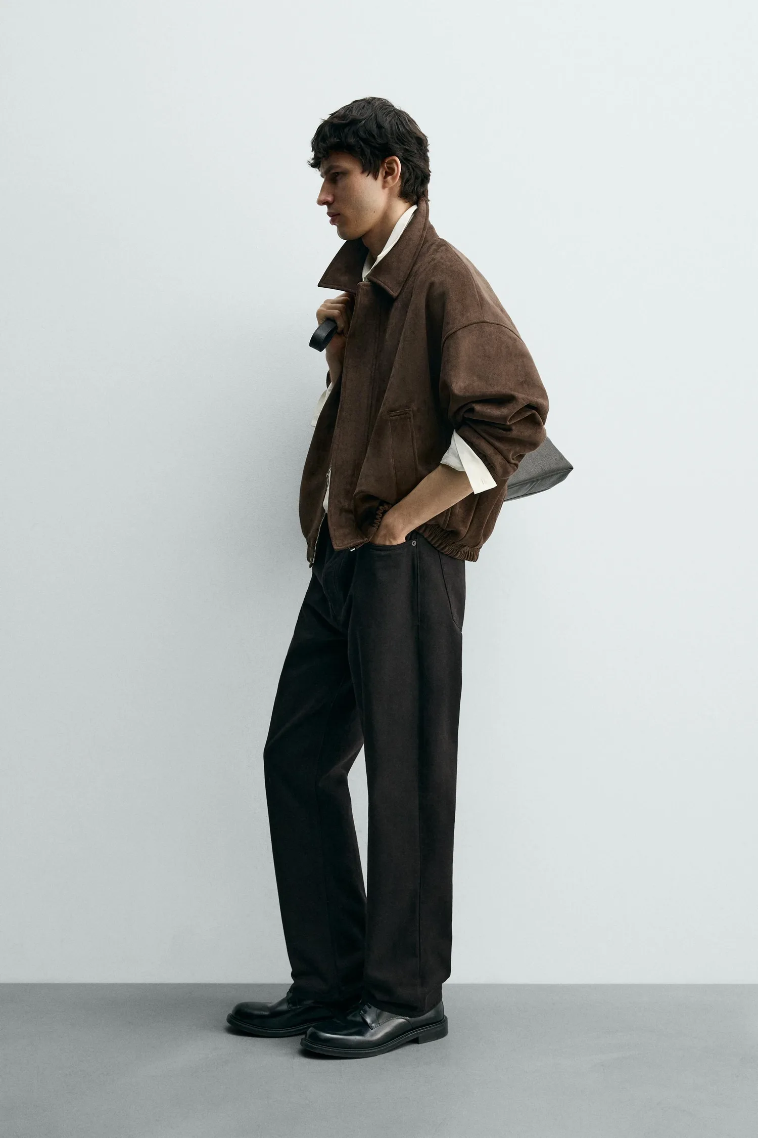 Куртка свободного кроя из искусственной замши Zara, коричневый — фото 4