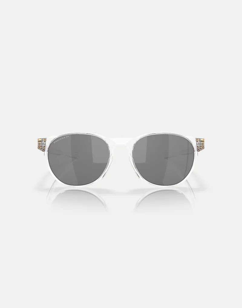 

Солнцезащитные очки Oakley Reedmace с круглыми поляризованными линзами и черными зеркальными линзами в прозрачной оправе