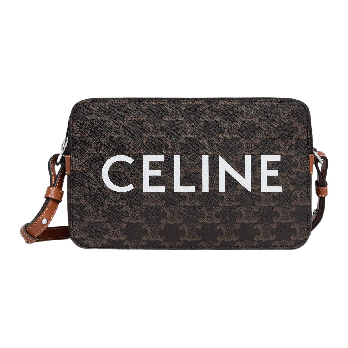 

CELINE Триумф холщовая с телячьей кожей курьерская сумка фотосумка наплечная сумка через плечо средняя мужская черная