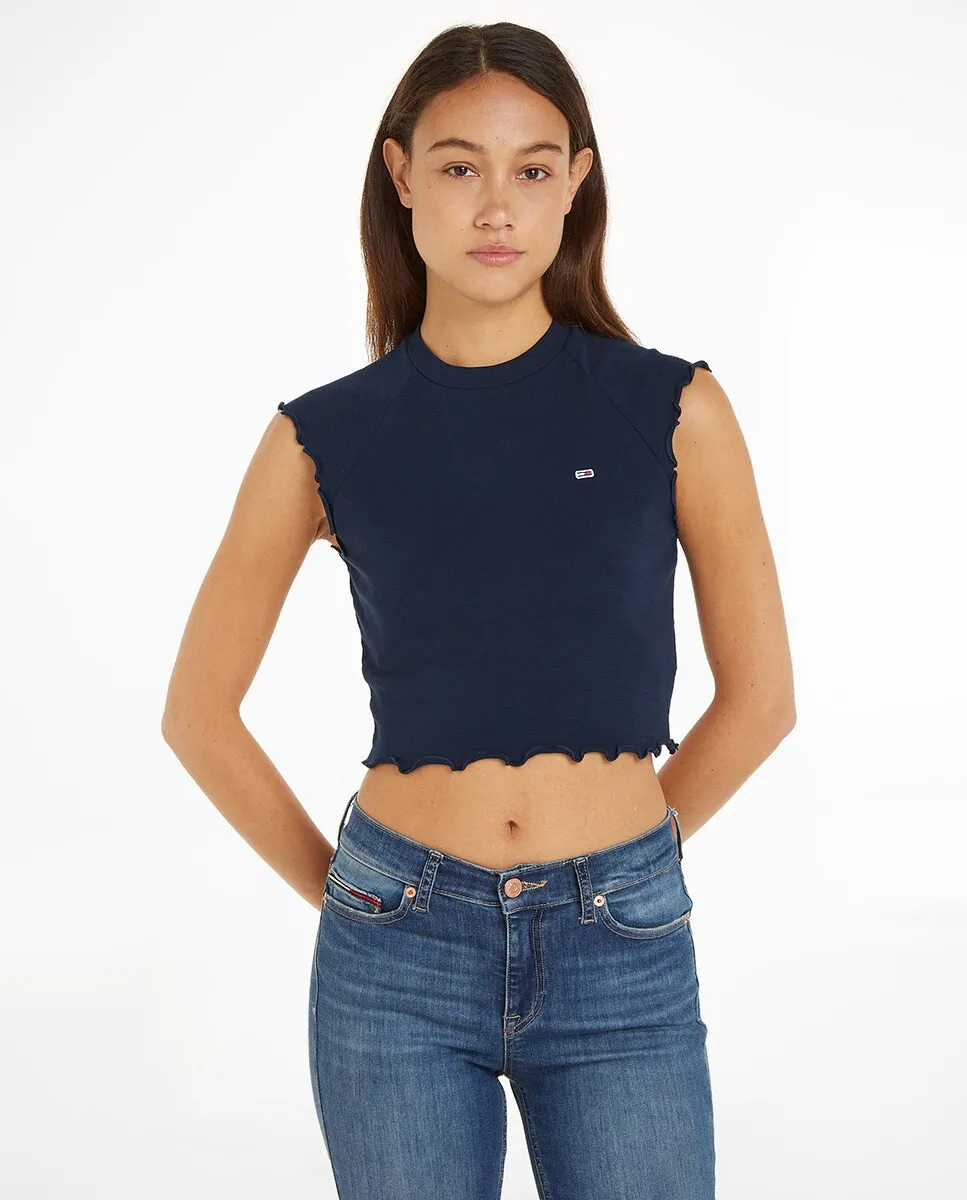 

Женская футболка облегающего кроя с короткими рукавами Tommy Jeans, тёмно-синий