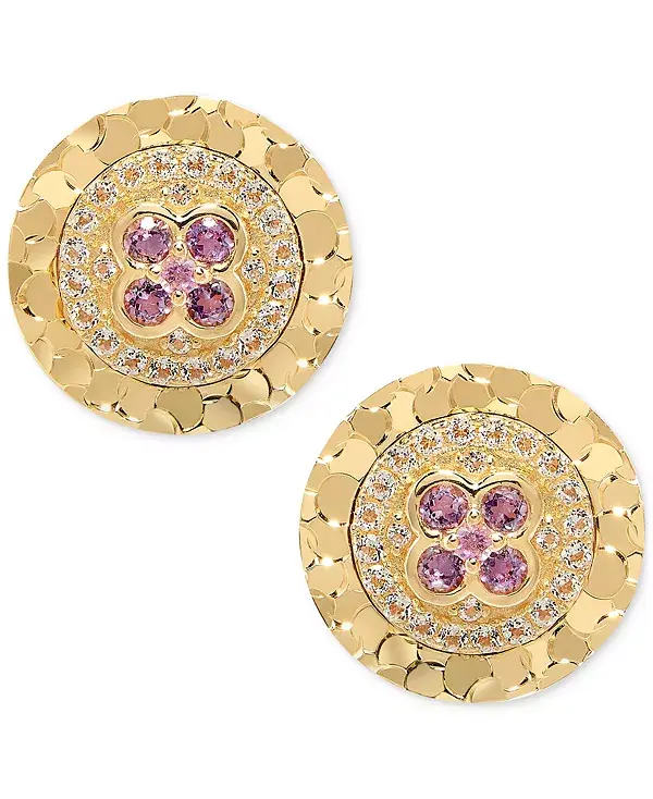 

Серьги-Гвоздики с фактурной оправой и гало из серебра 14 карат с аметистом (1/8 карата tw) и белым топазом (1/6 карата tw) (также доступны с голубым топазом) Macy'S, amethyst