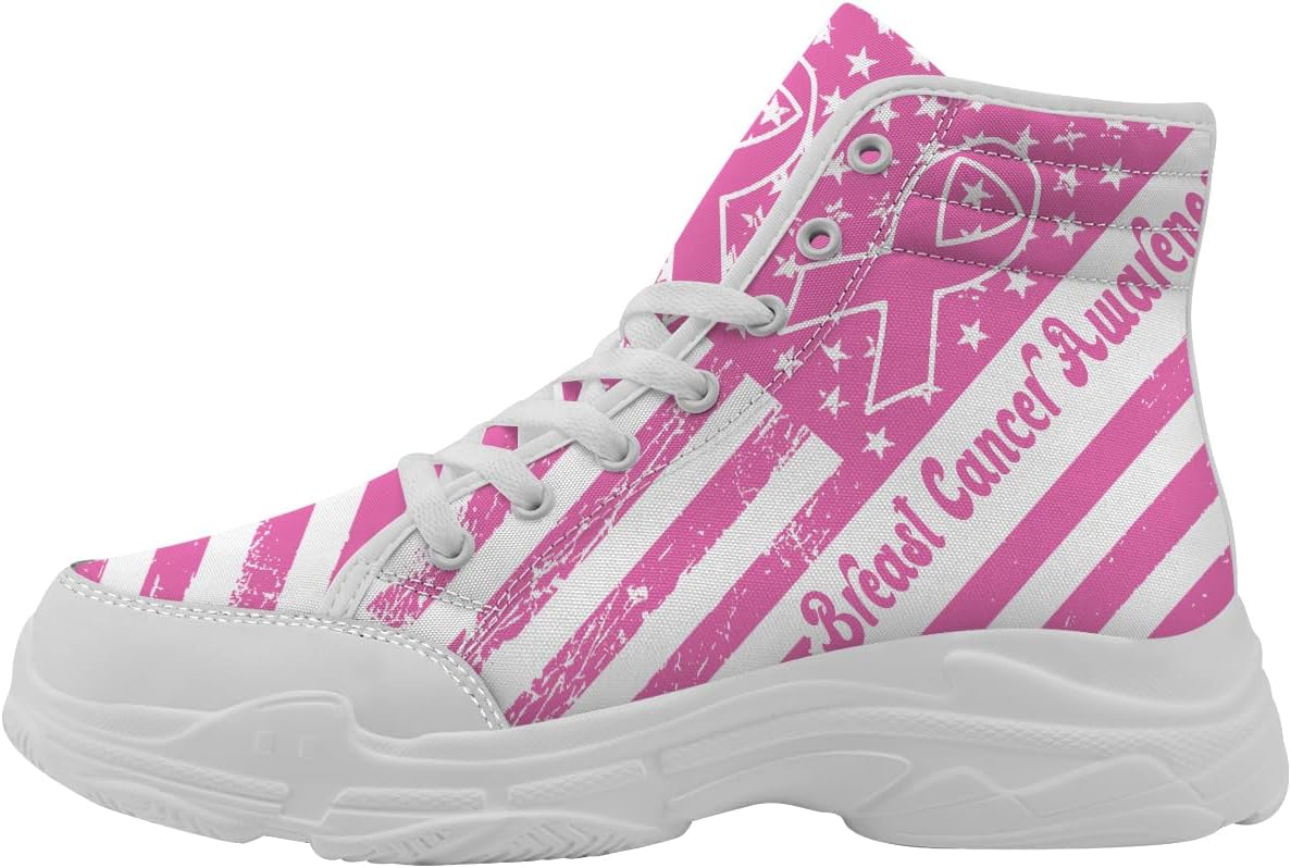 

Кроссовки Quorax для женщин с осведомленностью о раке груди, высокие на шнуровке, из хлопка, подарок для нее и для него, белый