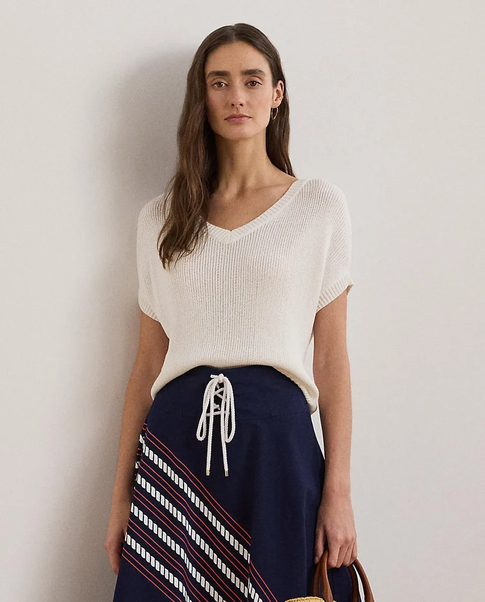

Женский свитер с короткими рукавами и V-образным вырезом Lauren Ralph Lauren, белый